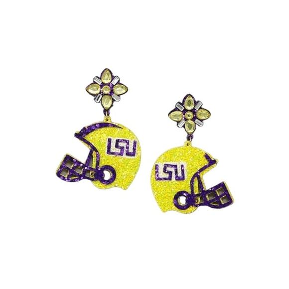 LSU Football Team Glitter Helmet Earrings/Geaux Tigers/Gift for Her/Gameday Gift - Picture 1 of 2